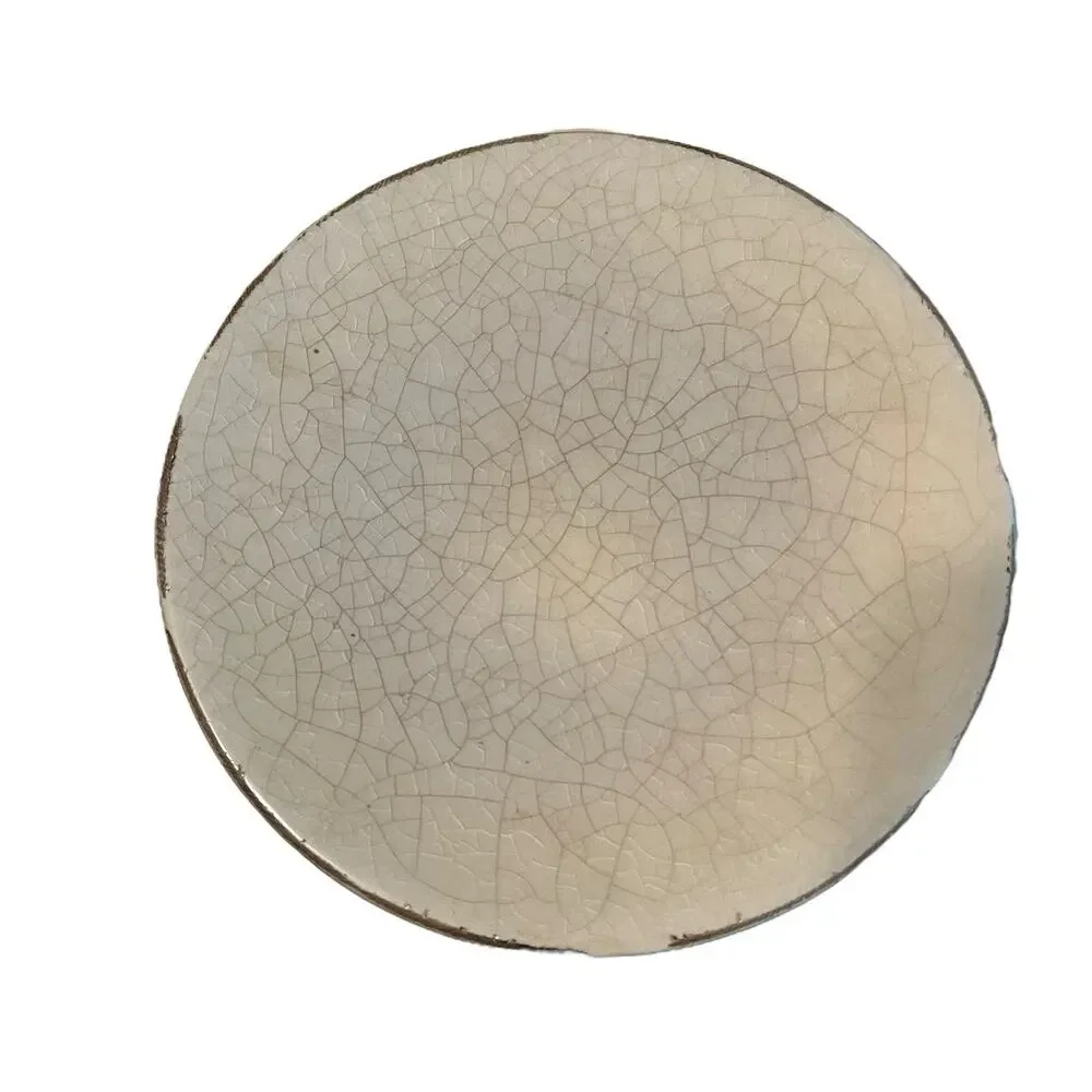 Ceramic Pillar Candle Holder Base Stand Pedestal Crackle Glaze Tan Retro Chic